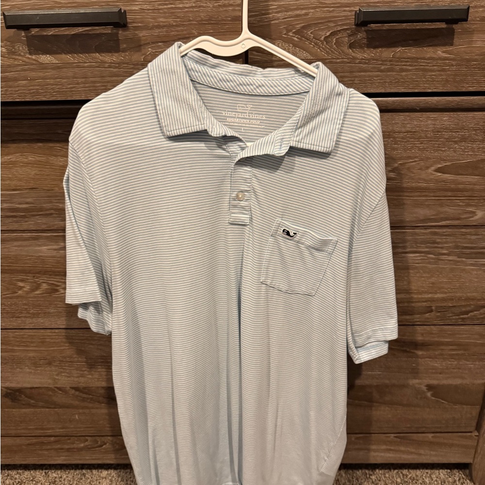 Vineyard Vines Men's Striped Polo in Light Blue